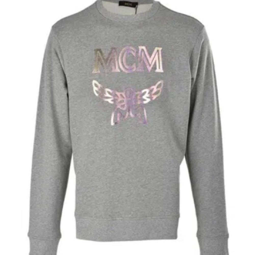 MCM Metallic Logo Gray Crewneck Sweater